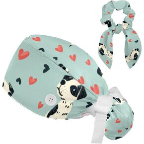 PAWS RED HEARTS SCRUR CAP الجراحية ممرضة كاب النساء الطويلات شعر ذيل حصان القبعات الخلفية
