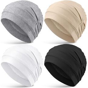 JenPen 4 Pcs Satin Lined Sleeping Caps Women Silk Bonnet Soft Chemo Headwear Turban Head Coverings Hair Wraps for Cancer Patients Hair Loss