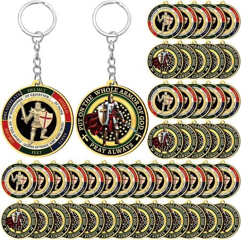 Sureio Christian Keychains for Men Bulk Fathers Day Gifts for Church Put on the Whole Armor of God Acrylic Keychain Dog Tag in Kuwait