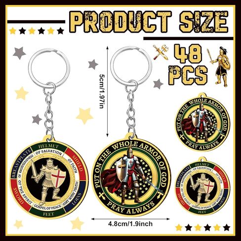 Sureio Christian Keychains for Men Bulk Fathers Day Gifts for Church Put on the Whole Armor of God Acrylic Keychain Dog Tag in Kuwait