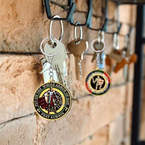 Sureio Christian Keychains for Men Bulk Fathers Day Gifts for Church Put on the Whole Armor of God Acrylic Keychain Dog Tag in Kuwait