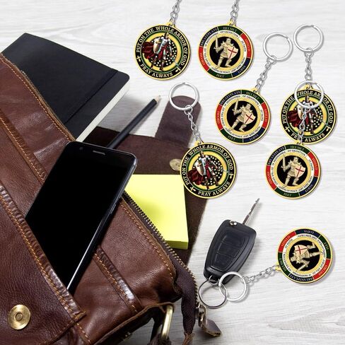 Sureio Christian Keychains for Men Bulk Fathers Day Gifts for Church Put on the Whole Armor of God Acrylic Keychain Dog Tag in Kuwait