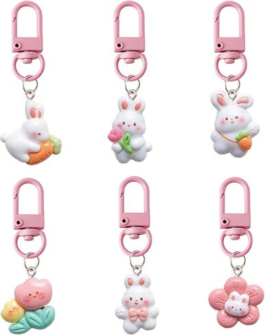 6 Pcs Cute Rabbit Kawaii Bunny Keychain Accessories Bag Charm in Saudi Arabia