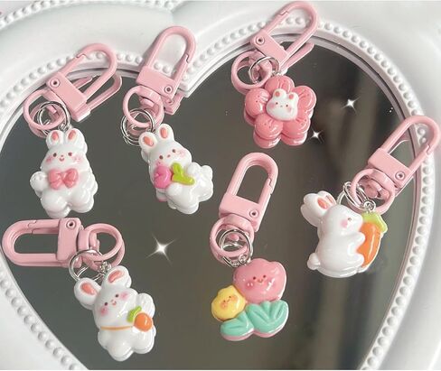 6 Pcs Cute Rabbit Kawaii Bunny Keychain Accessories Bag Charm in Saudi Arabia