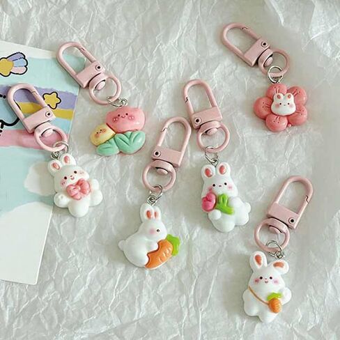 6 Pcs Cute Rabbit Kawaii Bunny Keychain Accessories Bag Charm in Saudi Arabia