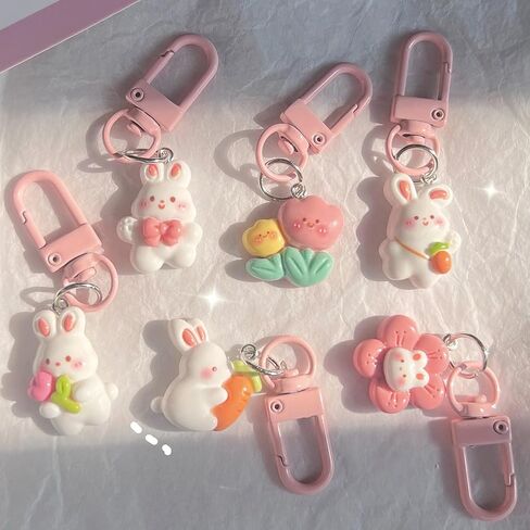 6 Pcs Cute Rabbit Kawaii Bunny Keychain Accessories Bag Charm in Saudi Arabia