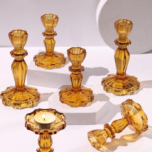 Blue Candlestick Holders Set of 6, Taper Candle Holders, 4.3" H & 6.3" H Glass Candle Holder for Candlesticks & Pillar Candles, Candle Holder for Table Centerpieces and Wedding Decor in Saudi Arabia