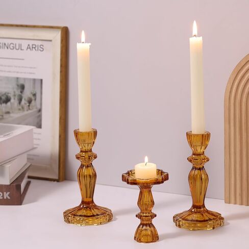 Blue Candlestick Holders Set of 6, Taper Candle Holders, 4.3" H & 6.3" H Glass Candle Holder for Candlesticks & Pillar Candles, Candle Holder for Table Centerpieces and Wedding Decor in Saudi Arabia