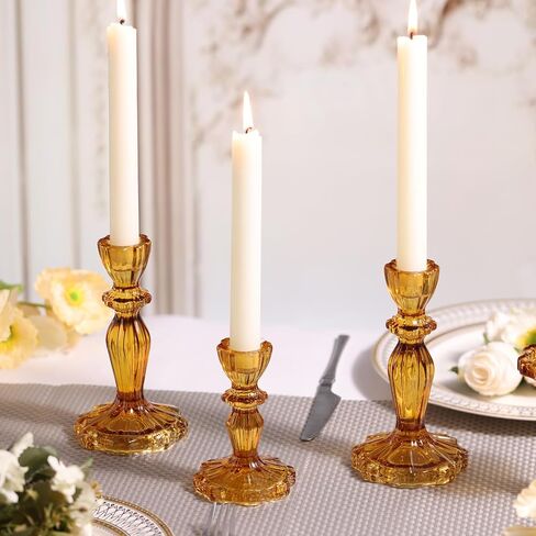 Blue Candlestick Holders Set of 6, Taper Candle Holders, 4.3" H & 6.3" H Glass Candle Holder for Candlesticks & Pillar Candles, Candle Holder for Table Centerpieces and Wedding Decor in Saudi Arabia