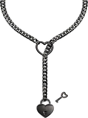 Heart O Ring Slip Chain Necklace for Women,Punk Gothic Stainless Steel Love Cuban Long Chain for Women in Saudi Arabia