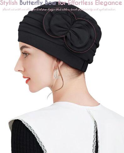 Pleated Cotton Hat with Fancy Butterfly Bow for Hair Loss Women in Saudi Arabia