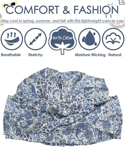 Alnorm 100% Cotton Fashion Headwear Chemo Caps with Stretchy Band for Hair Loss Women in Kuwait