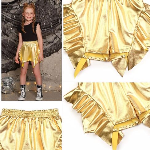 Girls Sequin Metallic Shorts Shiny Sparkle Ruffle Rave Short Elastic Waist Stretch Outfits for Dance Festival Pantss 6-13Y in Saudi Arabia
