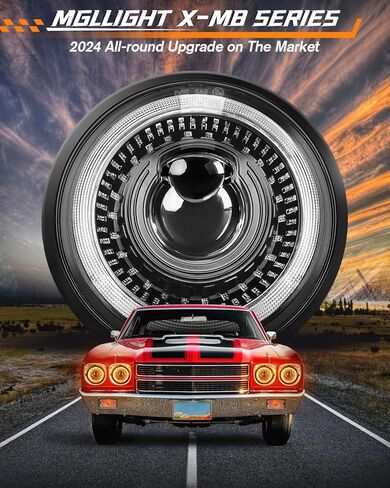 5-3/4 5.75 inch LED Headlight White Amber LED Halo Compatible with Challenger Gran Torino Oldsmobile Cutlass Plymouth Fury Muscle Cars Trucks Angel Eye Headlights, 4 Set in Kuwait