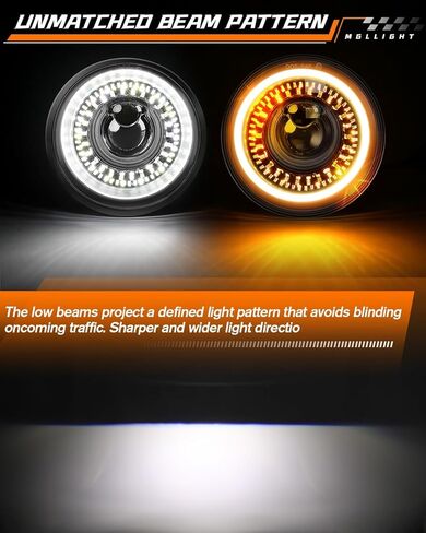 5-3/4 5.75 inch LED Headlight White Amber LED Halo Compatible with Challenger Gran Torino Oldsmobile Cutlass Plymouth Fury Muscle Cars Trucks Angel Eye Headlights, 4 Set in Kuwait