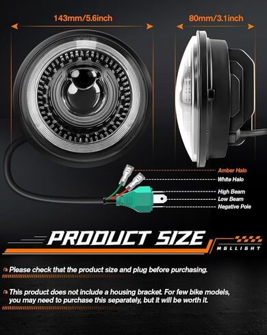 5-3/4 5.75 inch LED Headlight White Amber LED Halo Compatible with Challenger Gran Torino Oldsmobile Cutlass Plymouth Fury Muscle Cars Trucks Angel Eye Headlights, 4 Set in Kuwait