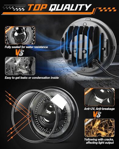 5-3/4 5.75 inch LED Headlight White Amber LED Halo Compatible with Challenger Gran Torino Oldsmobile Cutlass Plymouth Fury Muscle Cars Trucks Angel Eye Headlights, 4 Set in Kuwait