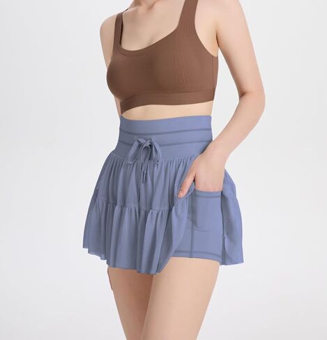 Women's Mini Pleated Skirt High Waisted Ruffle Tennis Skirts Sports Skater Running Skorts with Shorts Pockets in Kuwait