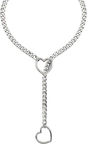 Heart O Ring Slip Chain Necklace for Women,Punk Gothic Stainless Steel Love Cuban Long Chain for Women in Saudi Arabia