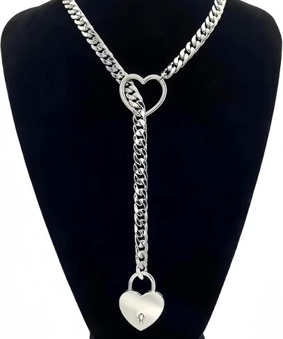 Heart O Ring Slip Chain Necklace for Women,Punk Gothic Stainless Steel Love Cuban Long Chain for Women in Saudi Arabia