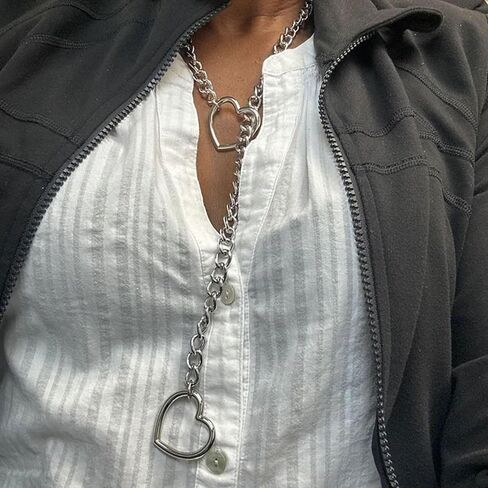 Heart O Ring Slip Chain Necklace for Women,Punk Gothic Stainless Steel Love Cuban Long Chain for Women in Saudi Arabia