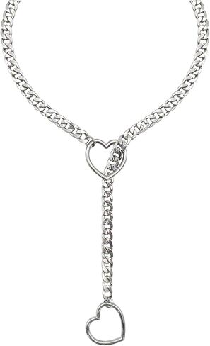 Heart O Ring Slip Chain Necklace for Women,Punk Gothic Stainless Steel Love Cuban Long Chain for Women in Saudi Arabia