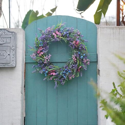 Lavender Wreaths for Front Door 24 Inch Spring Summer Wreath with Lavender,Berries, Butterflies,for Year-Round Use Indoors and Outdoors as Wall, Door, Window, Party and Wedding Decorations in Saudi Arabia