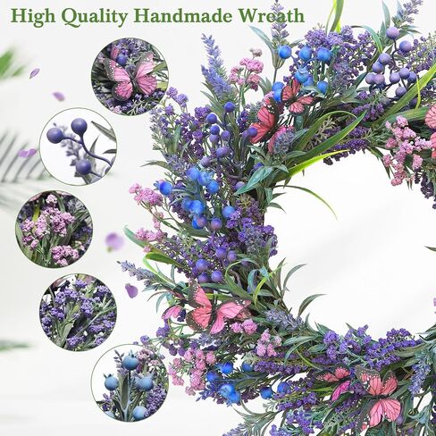 Lavender Wreaths for Front Door 24 Inch Spring Summer Wreath with Lavender,Berries, Butterflies,for Year-Round Use Indoors and Outdoors as Wall, Door, Window, Party and Wedding Decorations in Saudi Arabia