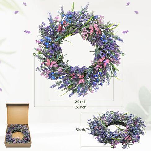 Lavender Wreaths for Front Door 24 Inch Spring Summer Wreath with Lavender,Berries, Butterflies,for Year-Round Use Indoors and Outdoors as Wall, Door, Window, Party and Wedding Decorations in Saudi Arabia