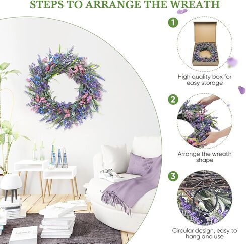 Lavender Wreaths for Front Door 24 Inch Spring Summer Wreath with Lavender,Berries, Butterflies,for Year-Round Use Indoors and Outdoors as Wall, Door, Window, Party and Wedding Decorations in Saudi Arabia