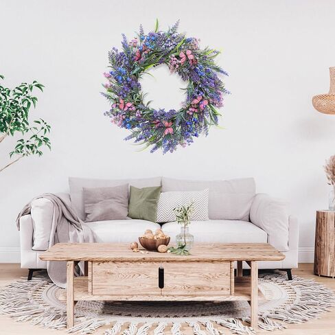 Lavender Wreaths for Front Door 24 Inch Spring Summer Wreath with Lavender,Berries, Butterflies,for Year-Round Use Indoors and Outdoors as Wall, Door, Window, Party and Wedding Decorations in Saudi Arabia