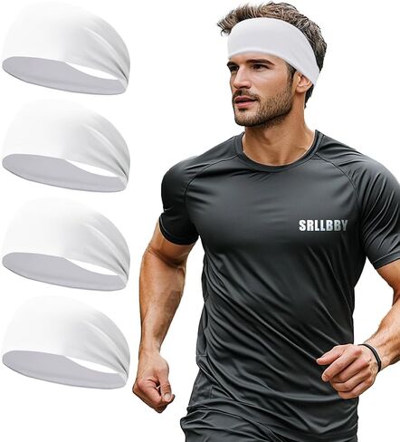 Sport Sweatbands for Men and Womem, 4 Pack, Double-Layer Workout Headbands, Sweat Wicking Hairbands for Fitness Running Football in Saudi Arabia