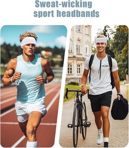 Sport Sweatbands for Men and Womem, 4 Pack, Double-Layer Workout Headbands, Sweat Wicking Hairbands for Fitness Running Football in Saudi Arabia