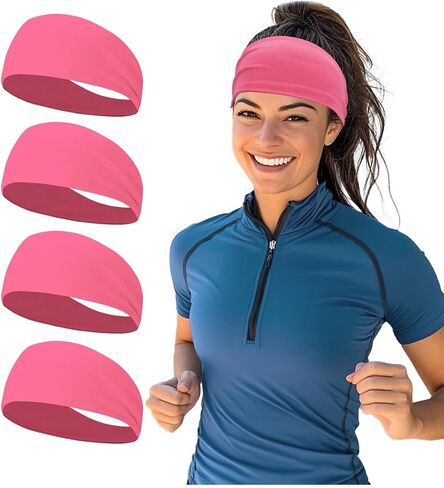 Sport Sweatbands for Men and Womem, 4 Pack, Double-Layer Workout Headbands, Sweat Wicking Hairbands for Fitness Running Football in Saudi Arabia