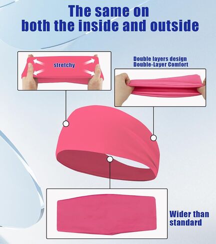 Sport Sweatbands for Men and Womem, 4 Pack, Double-Layer Workout Headbands, Sweat Wicking Hairbands for Fitness Running Football in Saudi Arabia