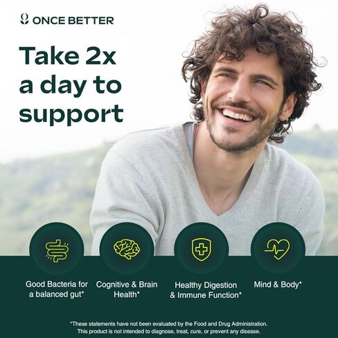 Once Better™️ Stress & Gut Support Supplement – Ashwagandha KSM-66®, L-Theanine, Magnesium Glycinate, Probiotics & Inulin for Digestive Health & Stress Relief – 60 Capsules - Men & Women in Kuwait