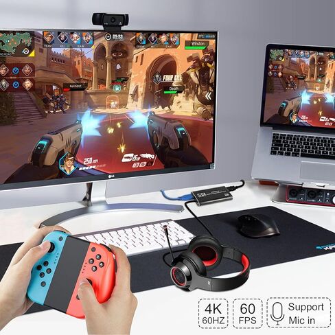 Capture Card, Video Capture Card 4K 1080P 60FPS, HDMI USB3.0 Capture Card Nintendo Switch, Game Capture Card for Live Streaming, Video Conference, Recording, Works with PS4/PS5/PC/OBS/DSLR in Kuwait