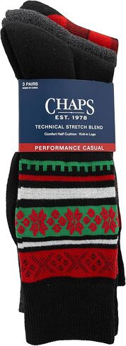 Chaps Men's Casual Fashion Cushioned Crew Socks-3 Pair Pack-Classic Designs with Stretch Blend in Saudi Arabia