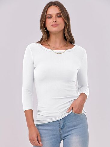 Anrabess Women 3/4 Crewneck Rib Reblet Slim Fit Tops Basic Tee Tops 2025 Summer Disual Thirt Workout Outfits Complys in Kuwait