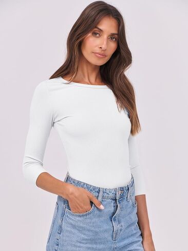 Anrabess Women 3/4 Crewneck Rib Reblet Slim Fit Tops Basic Tee Tops 2025 Summer Disual Thirt Workout Outfits Complys in Kuwait