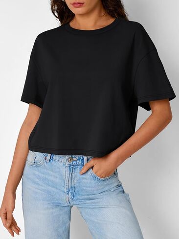 Trendy Queen Womens Crop Tops Oversized Workout Tshirts Short Sleeve Tees Summer Spring 2025 Casual Trendy Fashion Clothes in Saudi Arabia