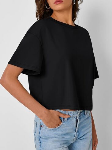 Trendy Queen Womens Crop Tops Oversized Workout Tshirts Short Sleeve Tees Summer Spring 2025 Casual Trendy Fashion Clothes in Saudi Arabia