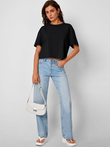 Trendy Queen Womens Crop Tops Oversized Workout Tshirts Short Sleeve Tees Summer Spring 2025 Casual Trendy Fashion Clothes in Saudi Arabia