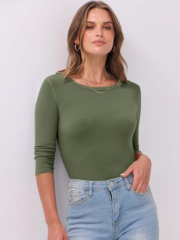 ANRABESS Women 3/4 Sleeve Crewneck Rib Knit Slim Fit Shirts Basic Tee Tops 2025 Summer Casual T-Shirt Workout Outfits Clothes in Kuwait