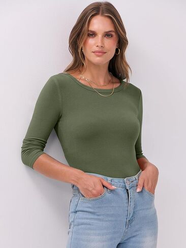 ANRABESS Women 3/4 Sleeve Crewneck Rib Knit Slim Fit Shirts Basic Tee Tops 2025 Summer Casual T-Shirt Workout Outfits Clothes in Kuwait