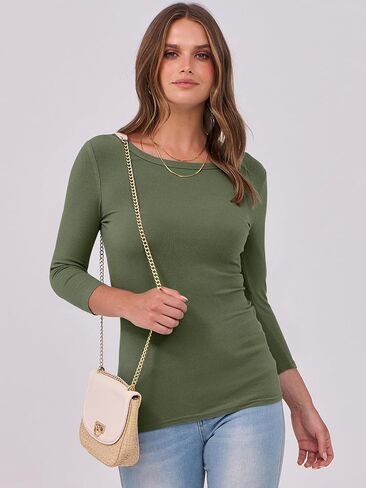 ANRABESS Women 3/4 Sleeve Crewneck Rib Knit Slim Fit Shirts Basic Tee Tops 2025 Summer Casual T-Shirt Workout Outfits Clothes in Kuwait