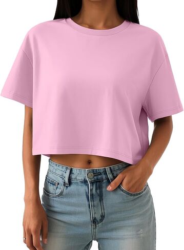 Trendy Queen Womens Crop Tops Oversized Workout Tshirts Short Sleeve Tees Summer Spring 2025 Casual Trendy Fashion Clothes in Saudi Arabia
