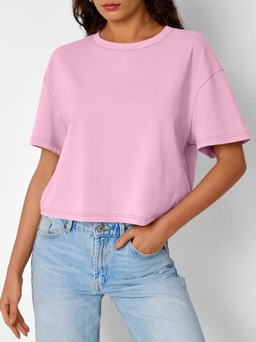 Trendy Queen Womens Crop Tops Oversized Workout Tshirts Short Sleeve Tees Summer Spring 2025 Casual Trendy Fashion Clothes in Saudi Arabia