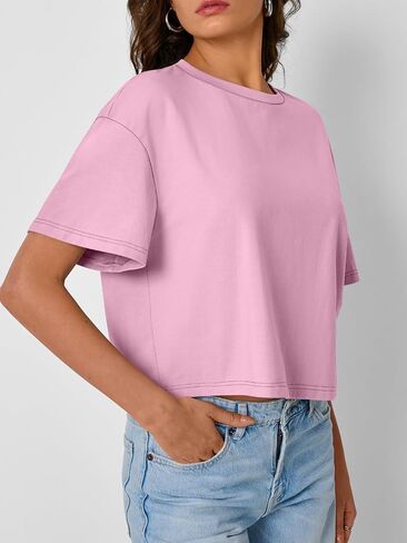 Trendy Queen Womens Crop Tops Oversized Workout Tshirts Short Sleeve Tees Summer Spring 2025 Casual Trendy Fashion Clothes in Saudi Arabia