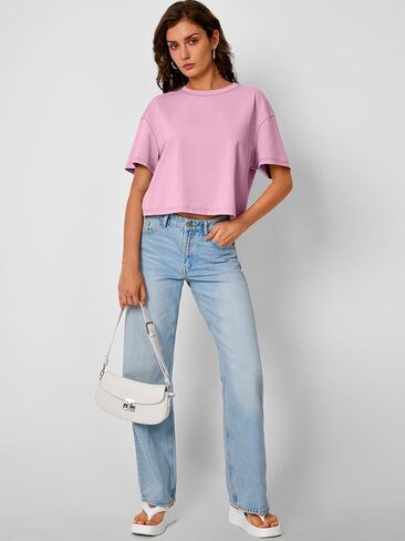 Trendy Queen Womens Crop Tops Oversized Workout Tshirts Short Sleeve Tees Summer Spring 2025 Casual Trendy Fashion Clothes in Saudi Arabia
